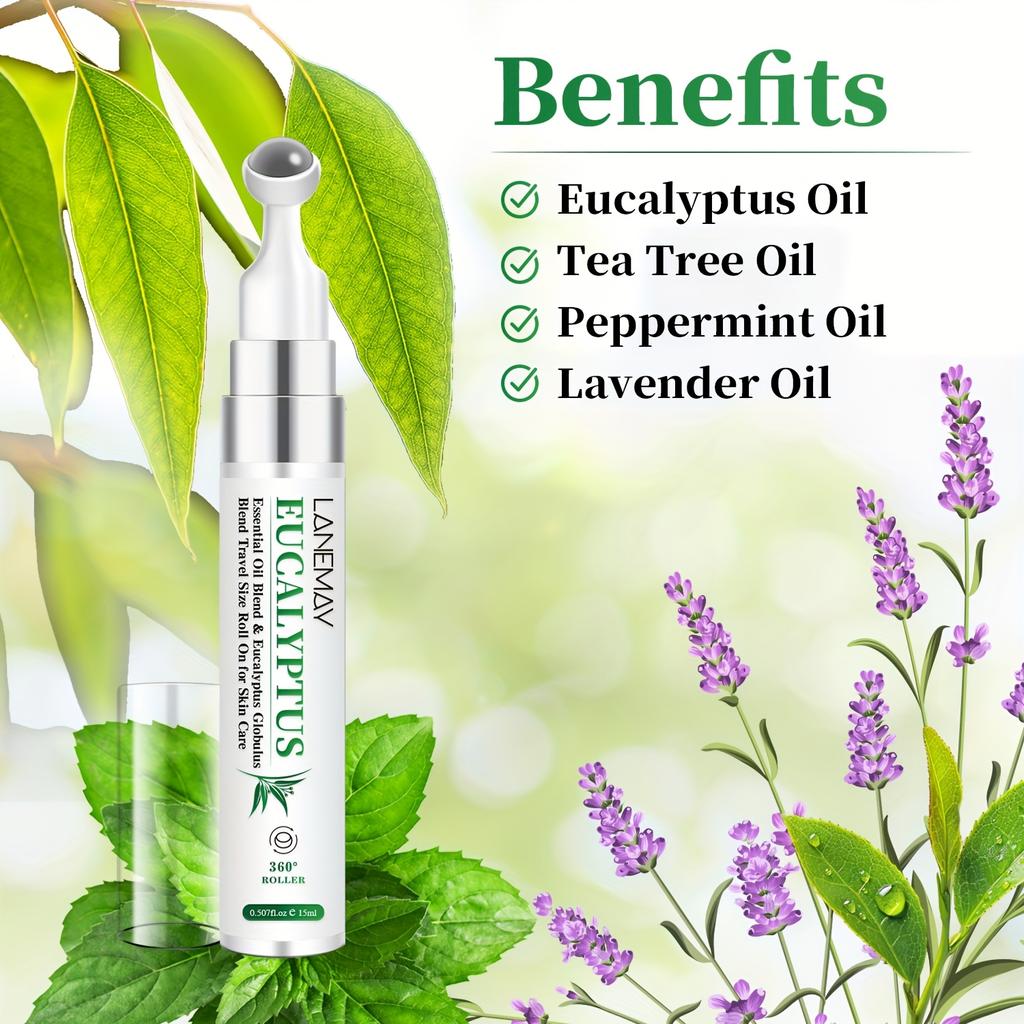 Eucalyptus Essential Oil Roller - Cleanses and Soothes Light Beige, Refreshing & Cooling Sensation - Perfect for Massage Blends