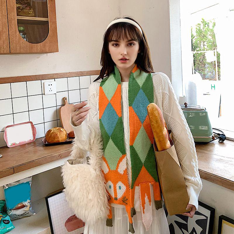 Herbst und Winter Damen Fuchs Cartoon Schal Warmer Handgestrickter Schal Tiermotiv Niedlich Schlicht Bekleidungszubehör