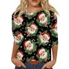 Women's Fashion Casual Round Neck 3/4 Sleeve Loose  Printed T-Shirt Ladies Top