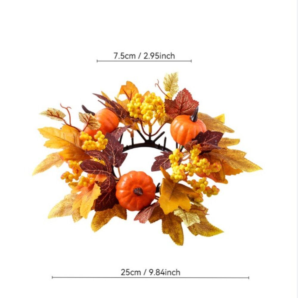 Simulated Maple Leaf Autumn Candle Wreath Faux Maple Leaf Harvest Decor Candle Ring Table Centerpiece 1pc Fall Candle Holder