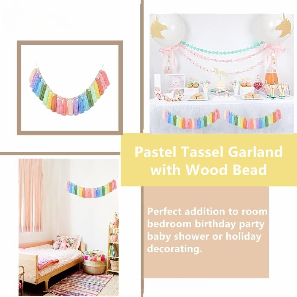 Rainbow Tassel Garland Colorful Yarn Bunting Banner for Spring Classroom Nursery Kids Room Birthday Party School Office Decor