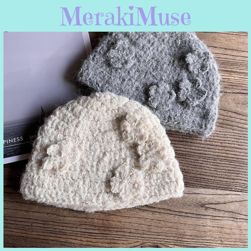 Flower Beanie Hat Women Fall Winter Stylish No Brim Hat With Cozy Warmth For Daily Use