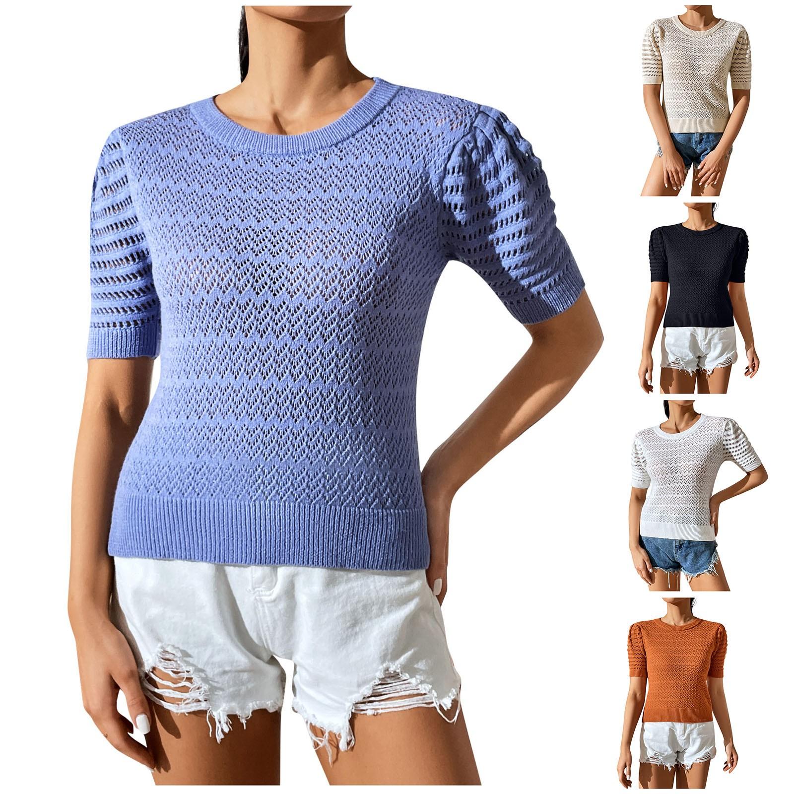 

Женская мода повседневный круглый вырез короткий вязаный однотонный пуловер свитер