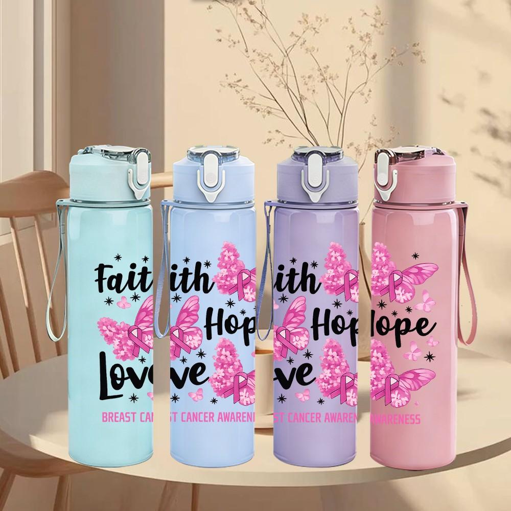 1PC Faith Hope Love Butterfly Print 750ml Color Plastic Sports Water Bottle Leakproof Flip Straw Lid Suitable for Sports Office Home Use
