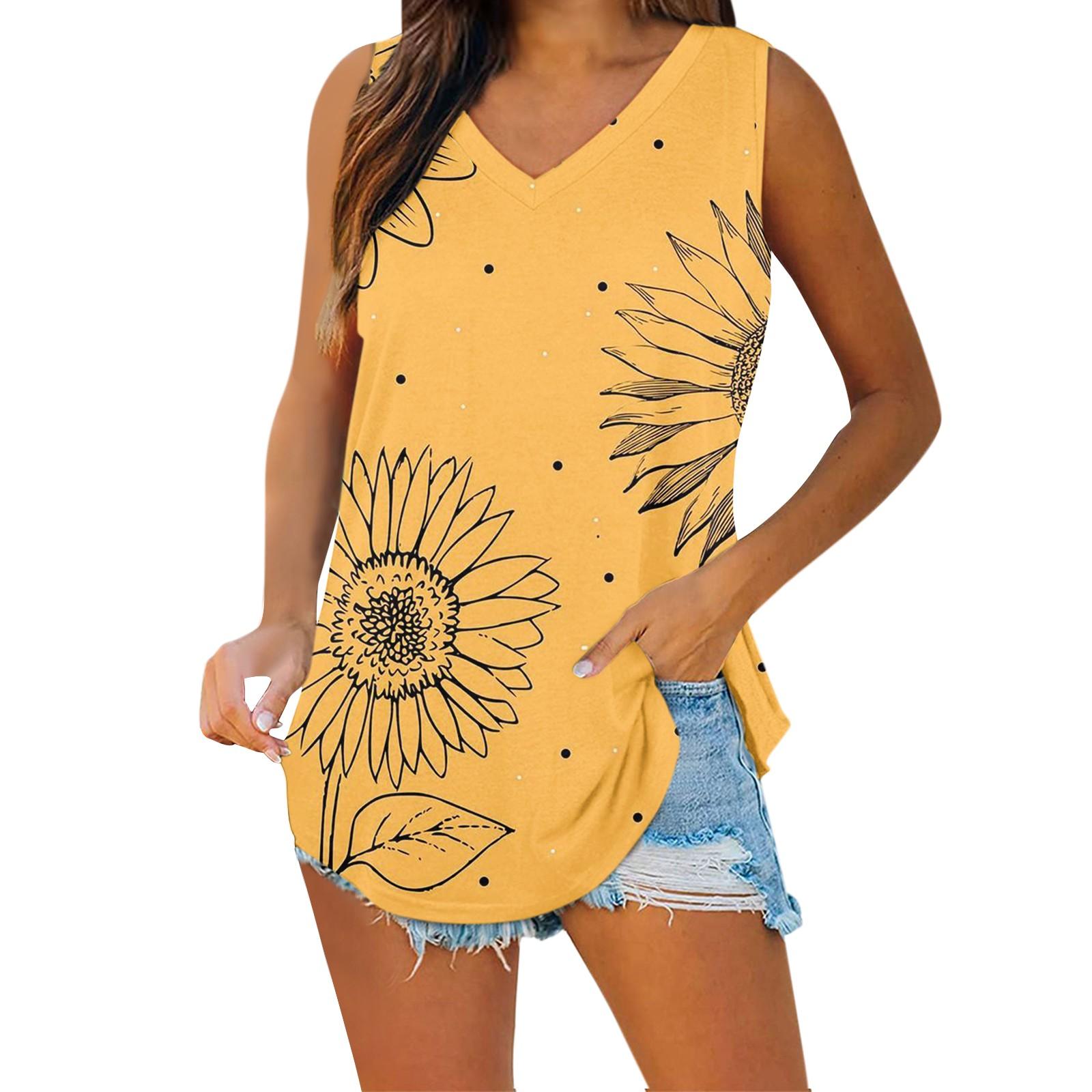 Женские майки больших размеров с V-образным вырезом, летние майки, свободные топы без рукавов S жёлтый