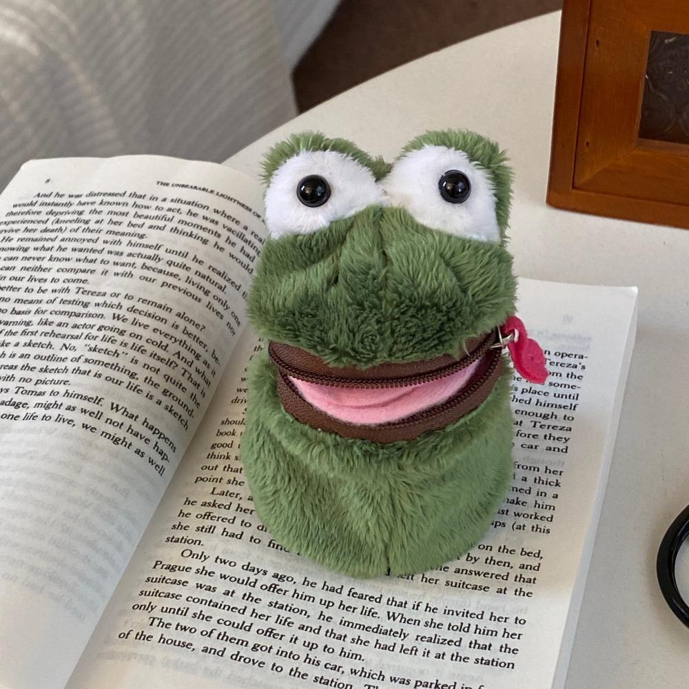 Furry Frog Plush Money Bag Funny Frog Earphone Bag Open Mouth Frog Coin Purse Wallet  Gifts