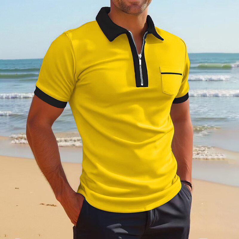 Men's European & American Pocket Fashion Slim Fit Lapel Polo Shirt