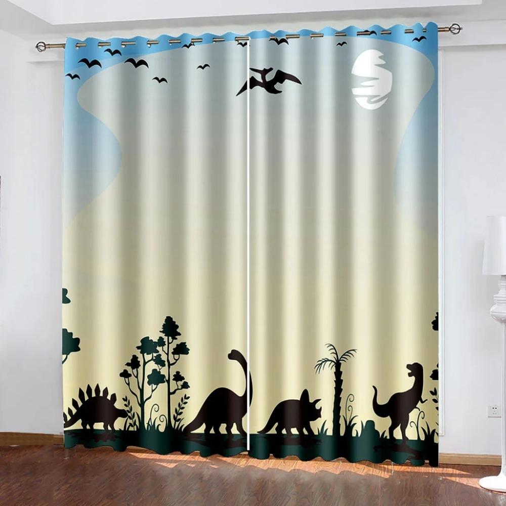 Verdunkelungsvorhänge mit Dinosaurier-Schattenmuster für Kinderzimmer, Wohnzimmer und Schlafzimmer – verschiedene Dinosaurier-Motive