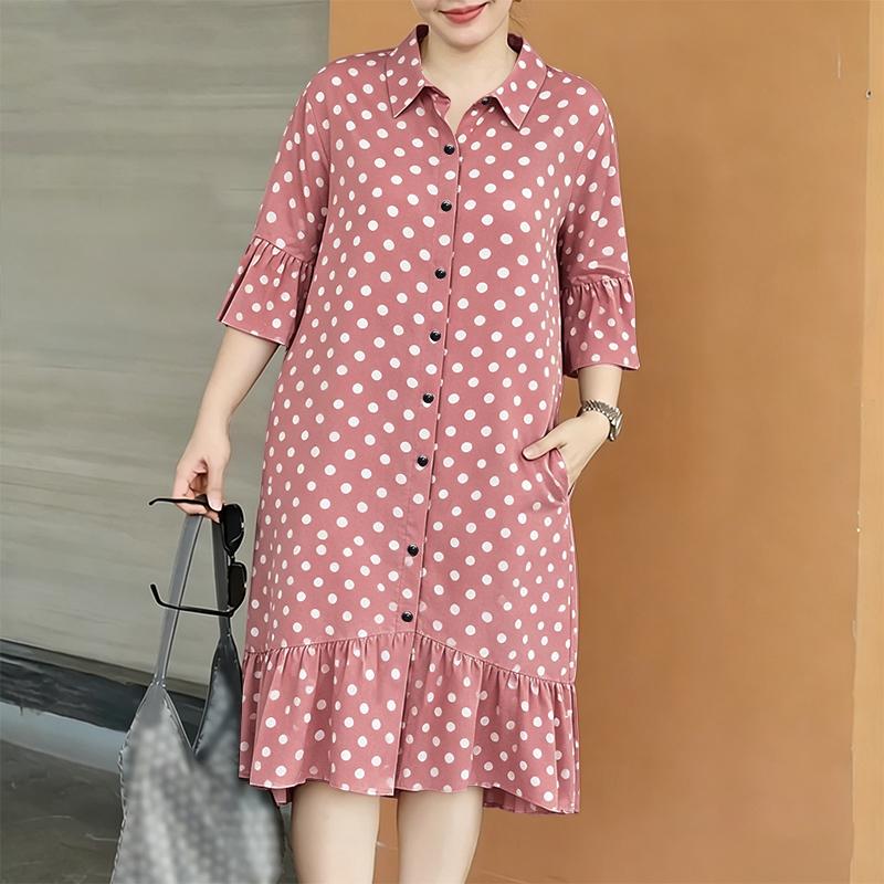 

ZANZEA Womens Polka Dots Printed Casual Turn Down Collar Loose Half Sleeve Blouse M розовый