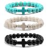 Men Natural Stone Beaded Elastic Cross Bracelets Meditation Wristband Women Yoga Jewelry Gift