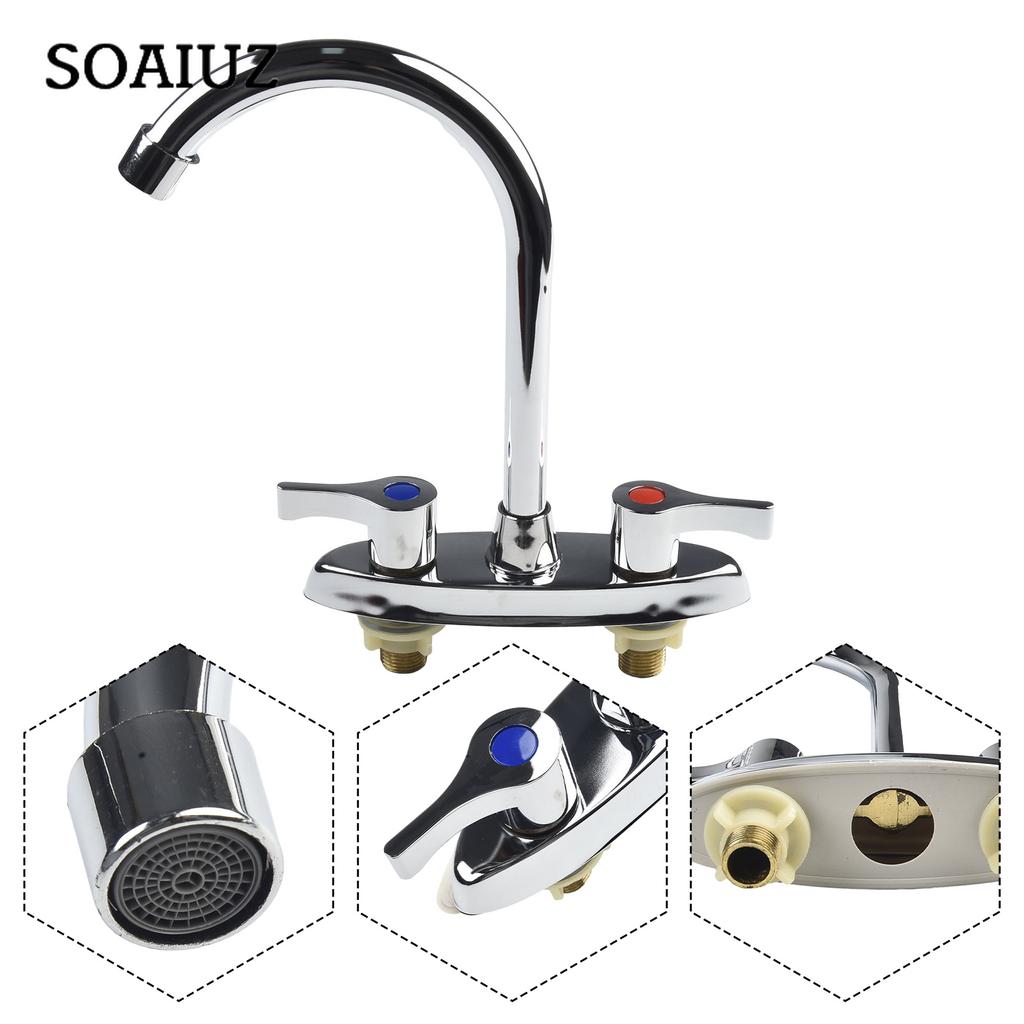 Brass Double Hole Handle Kitchen Faucet Rotary Hot And Cold Basin Sink Mixer Tap Ceramic Spool Basin Faucet Kitchen Tap