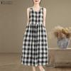 ZANZEA Women Grid Print Loose Casual Sleeveless Dress