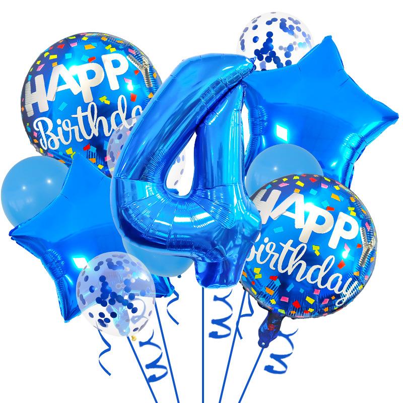 32-Inch Blue Digital Aluminum Film Balloon Set, First Birthday Party Decoration Atmosphere Arrangement