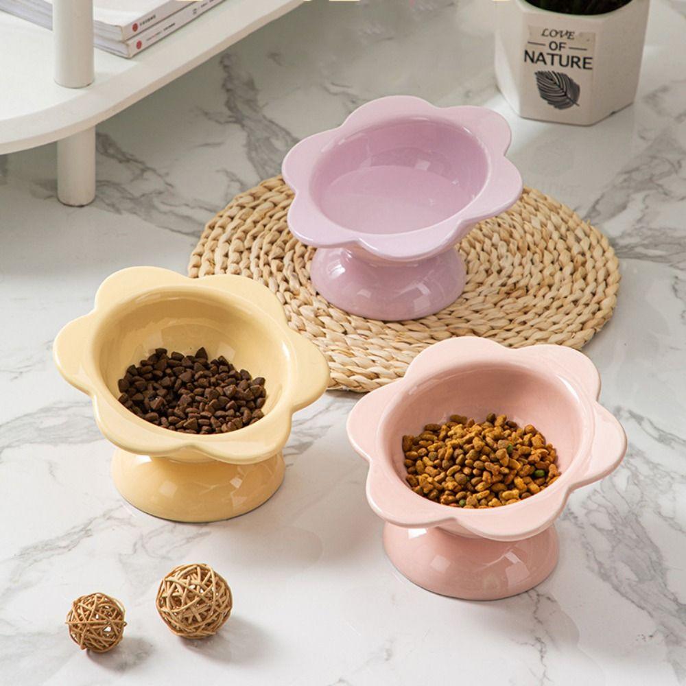 Ceramic Pet High Foot Bowl Cute Pet Drinking Feeder Anti Knock Cat Bowl  Neck Protection