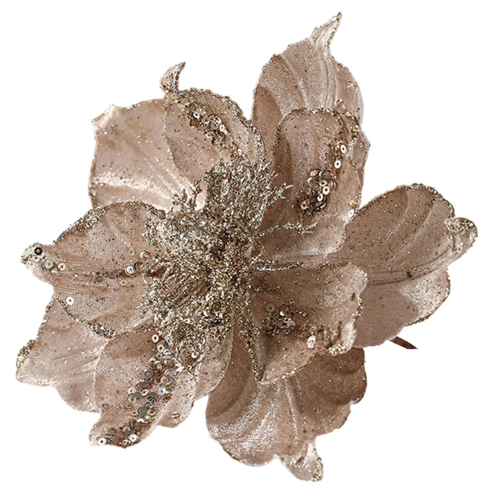 

1 шт. 22 см блестящие искусственные рождественские цветы Mreey украшения для рождественской елки Счастливого Нового года украшения рождественские искусственные цветы Natal шампанского