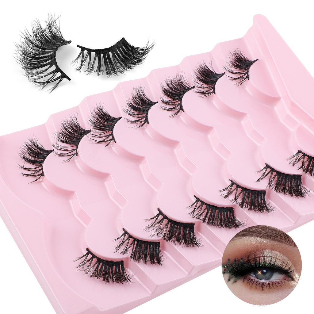 7 Pairs Of Half-Eye False Eyelashes, Dense Curled Eye Tail, Elongated Half-Eye False Eyelashes