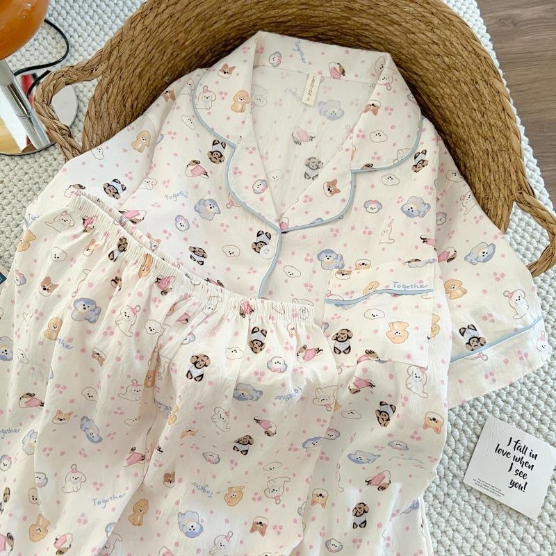 Summer new pajamas women's short-sleeved shorts thin cloud cotton cartoon cute large size Korean version loungewear