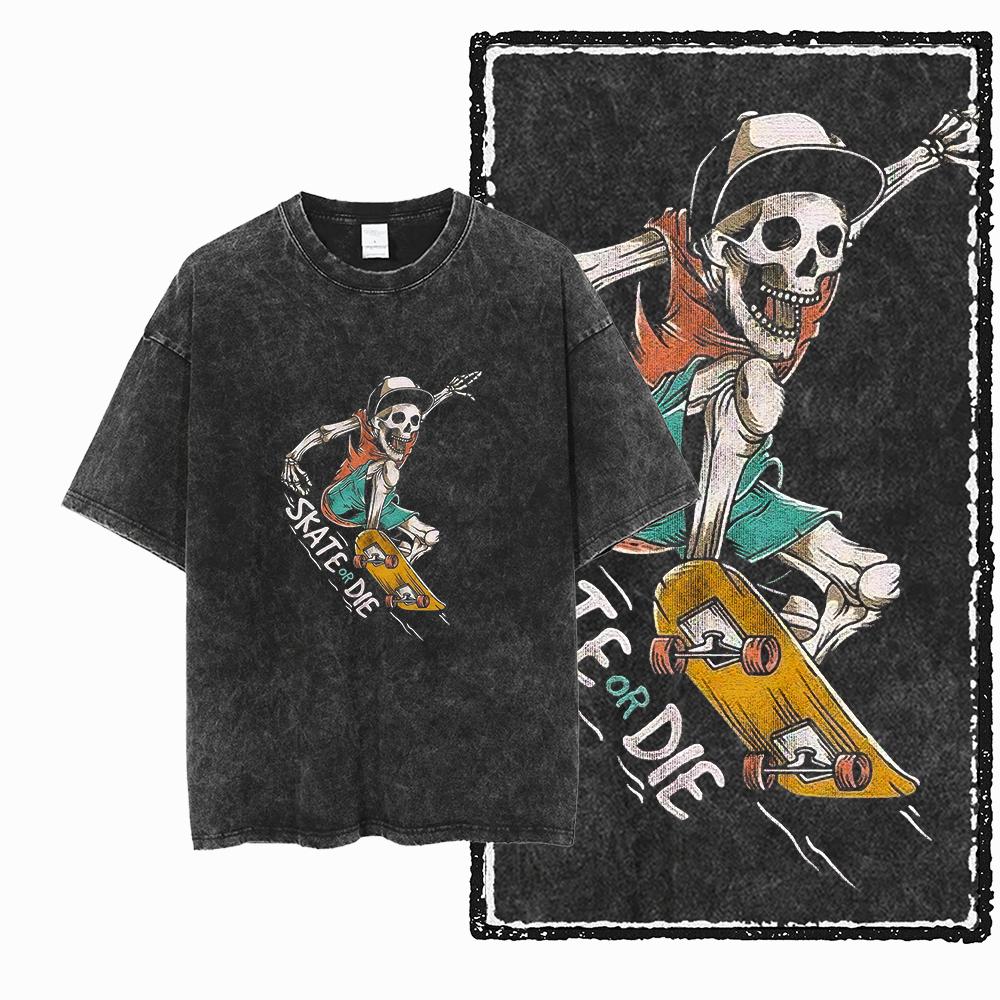 YD SKATE THEME Printed Cotton Acid Washed Graphic Unisex T Shirt Cool SKATEBOARD Streetwear Men Tshirts Big Size Tee for Men
