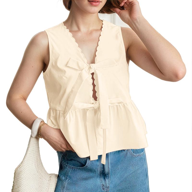 

ZANZEA Женские повседневные топы без рукавов со шнуровкой и V-образным вырезом S хаки