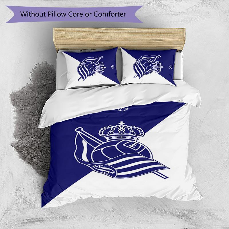 Real Sociedad FC Printed 3PCS Bedding Set Breathable Duvet Cover with Pillowcases Decorative Bed Linen for Bedroom Home