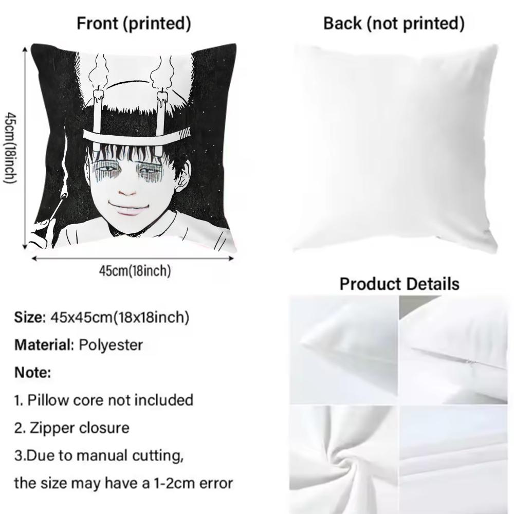 Classic Manga Artist Junji Ito Cushion Cover Soft & Easy-Wash Pillow Case – Versatile For Couch, Bed, Travel And Office