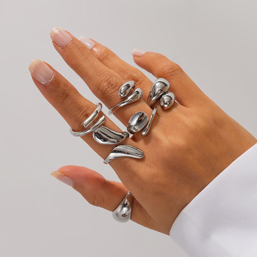 6Pcs Vintage Boho Ocean System Rings Set Shell Pearl Starfish Open Ring for Women Irregular Geometric Knuckle Ring Party Jewelry