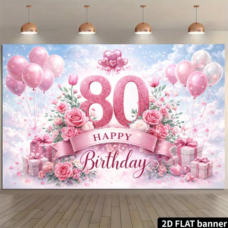 2D Sweet Pink Rose 80th Birthday Photography Backdrop