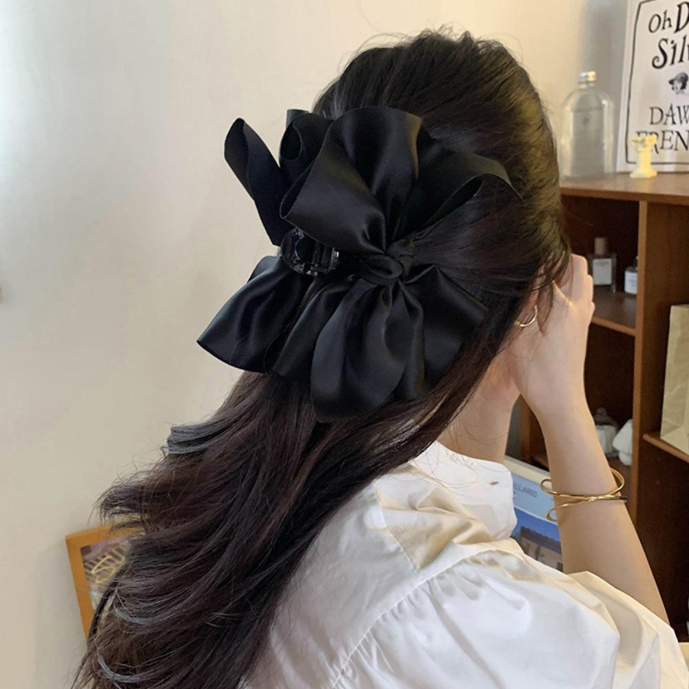 Elegant Satin Bow Hair Claw, Temperament Shark Clip for Women