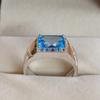Blue Topaz Emerald Cut Gemstone With 925 Sterling Silver Ring For Men's #B740 JL375692829771
