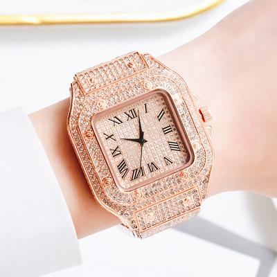 Fashion Gold Watch For Men Hip Hop Ice Diamond Quartz Watch Luxury Roman Literal Square Wristwatch Man Gift