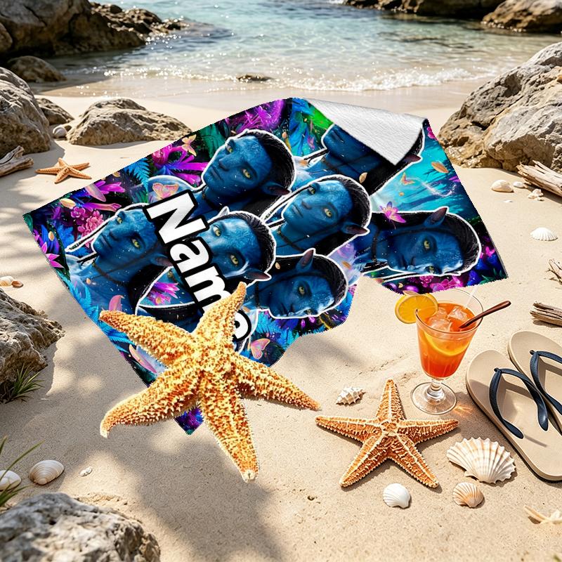 Custom Name Personalized Avatar Print Beach Towel, for Trip Camping Beach Party Home Decor, Birthday Gift for Family & Friends