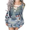 Fashion Women's Loose Christmas Print Long Sleeve V-neck Strappy  And Winter Dress