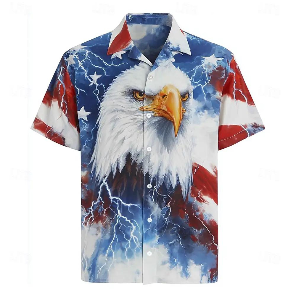 

Eagle Flag Pattern Printed Men s Summer Short Sleeved Men s Casual Street Fashion Lapel Shirt Top 5XL
