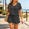 Women Fashion Casual V Neck Printed Two Piece Set Short Sleeve Top and Drawstring Shorts for Daily Wear Summer Outfit