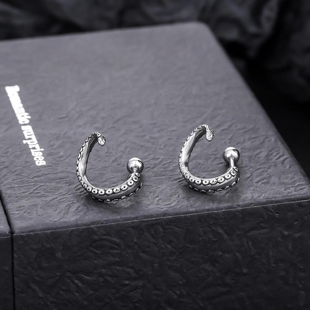Bold Titanium Steel Non-Fading Antenna Ear Studs - Trendy Hip Hop Earrings for Men & Women, High-End Light Luxury Accessories