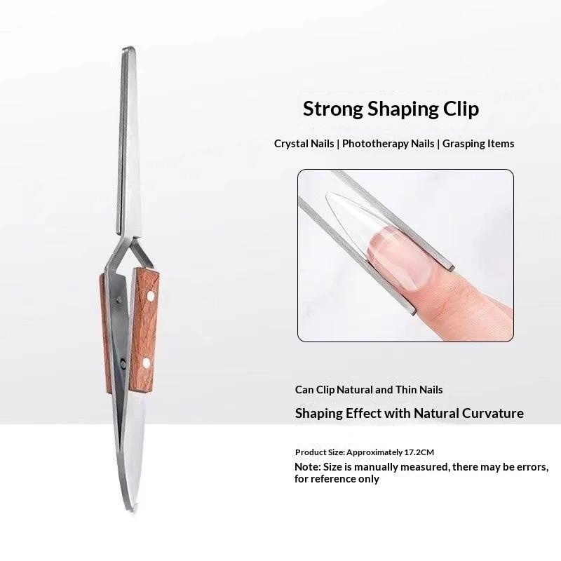 1Pcs Gel Quick Building Extension Wooden Handle Tips Clips Nail Art Manicure Tools Nail Shaping Tweezers Curve Pinching Tool