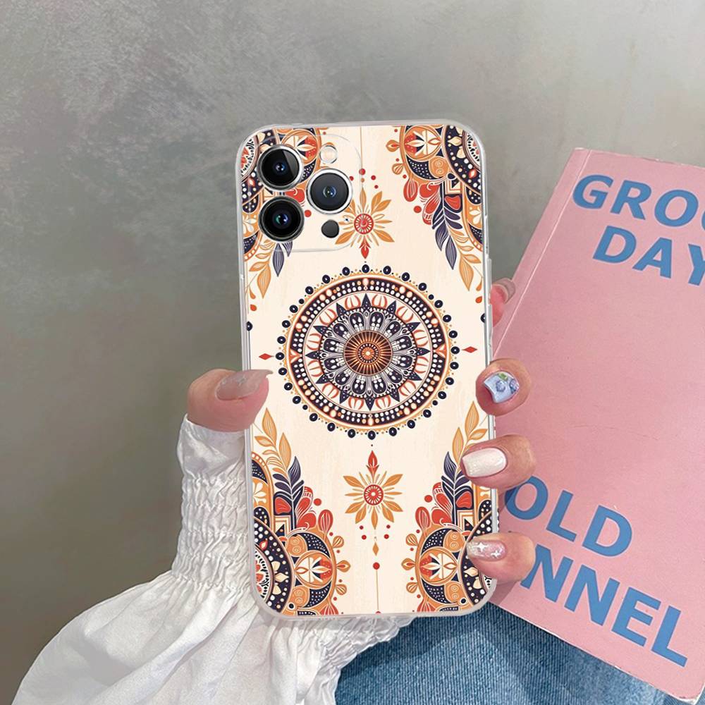 Mandala Painting For iPhone 11 12 13 14 15 16 17 Pro Max Plus 13 Mini Silicone Soft Transparent Back