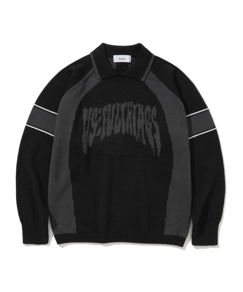 KNITTED Varsity Jacquard Collar Knit Black