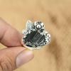 Trillion Black Tourmaline Rough Stone Boho Flower Promise Ring Sterling Silver