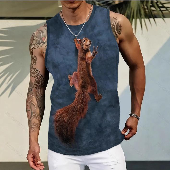 New Fashion Casual Versatile High-quality Graffiti Style Men's Round Neck Vest Outdoor Sports Fitness Comfortable Breathable Vest