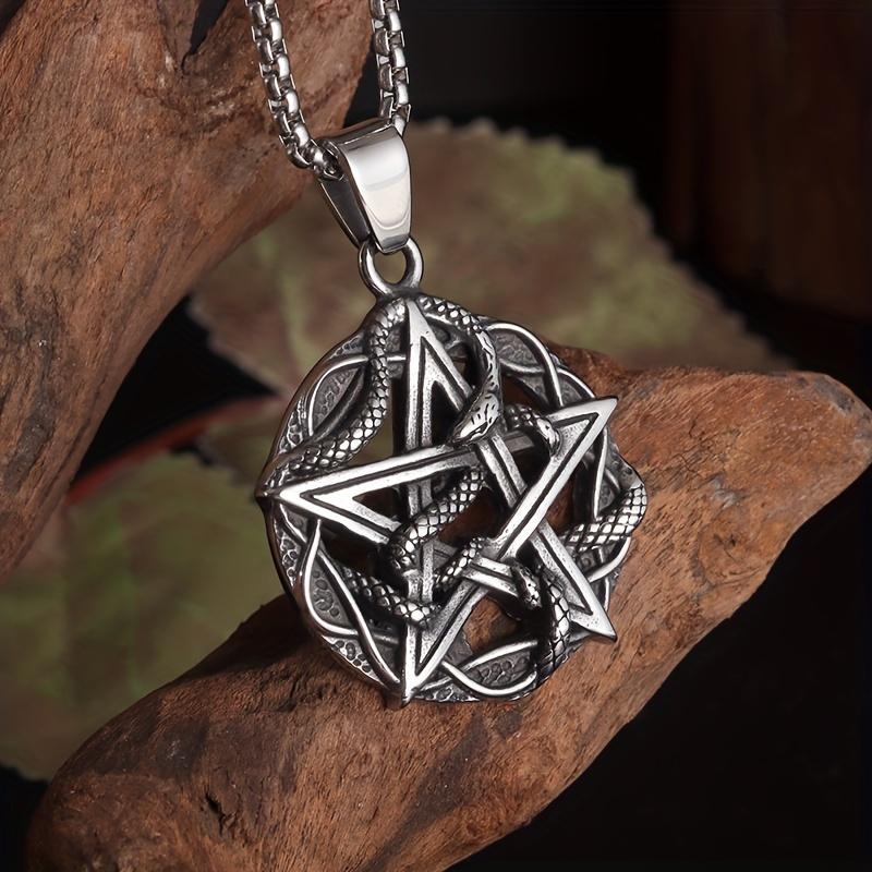 

Stainless steel pentagram pendant necklace, snake shaped pendant necklace