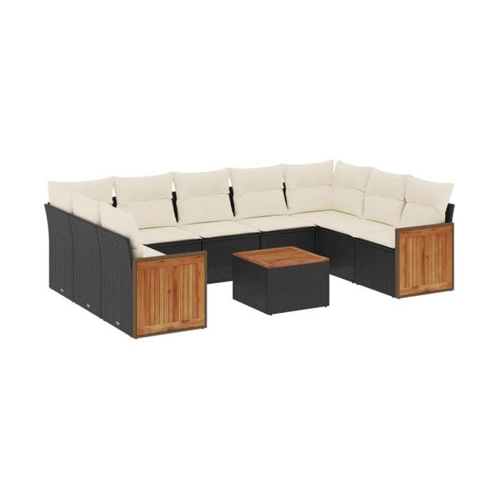VidaXL Salon de Jardin avec Coussins 10 pcs, Canapés de Patio, Ensemble de Meubles, Mobilier de Terrasse Extérieur, Noir 3260362