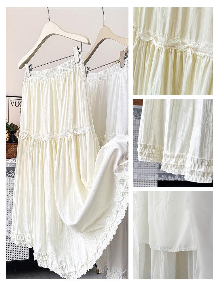 Women's High Waist A-Line Midi Skirt with Lace Trim - Spring/Summer 2026