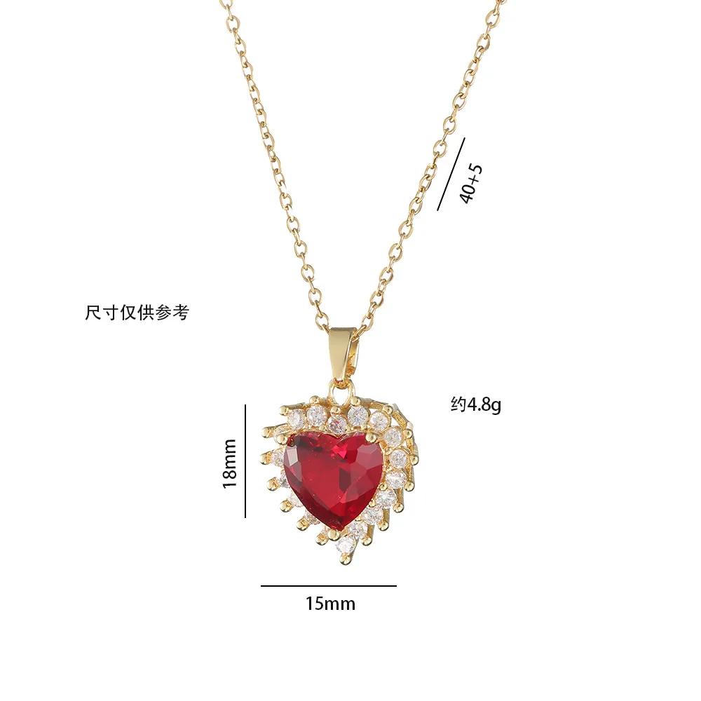 Sweet Romantic Love Studded with Zircon Ruby Earrings Ring Necklace Stainless Steel Accessories