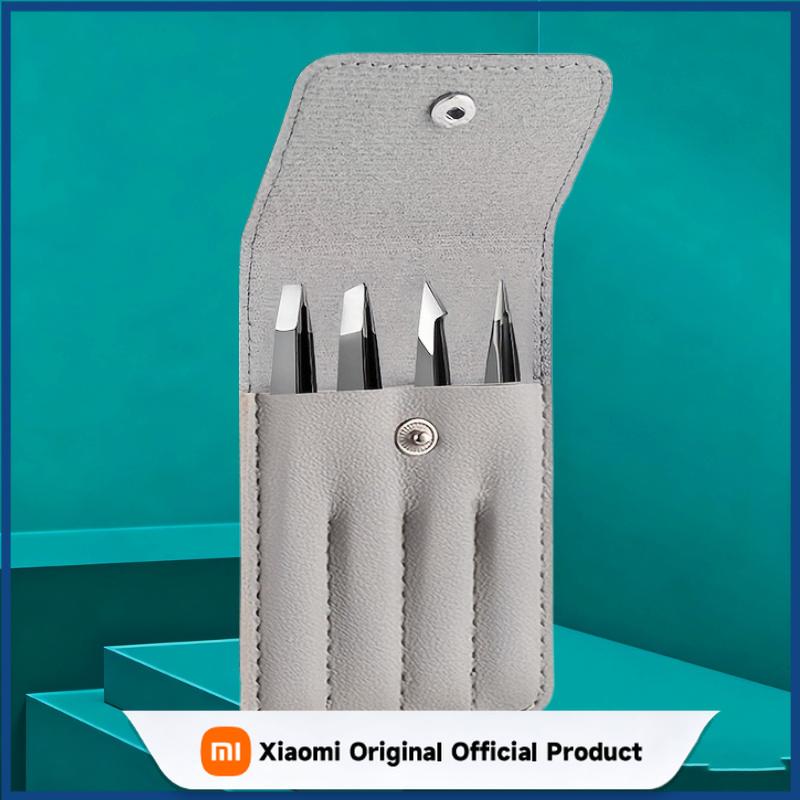 Xiaomi 4pcs Tweezers Set Women'S Facial Tweezers Leg Tweezers Hair Removal for Infections Professional Stainless Steel Precision Black