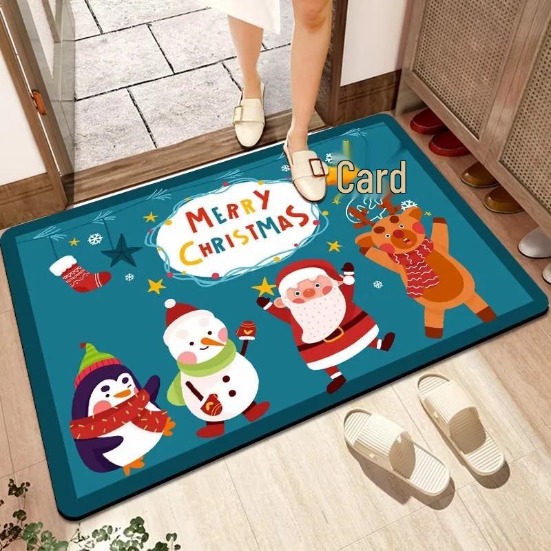 Festive Red Non-slip Absorbent Door Mat - Christmas Crystal Velvet