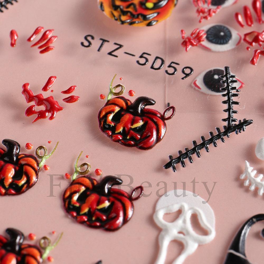 Hot selling nail art stickers ins halloween skull spider bone pumpkin nail sticker nail