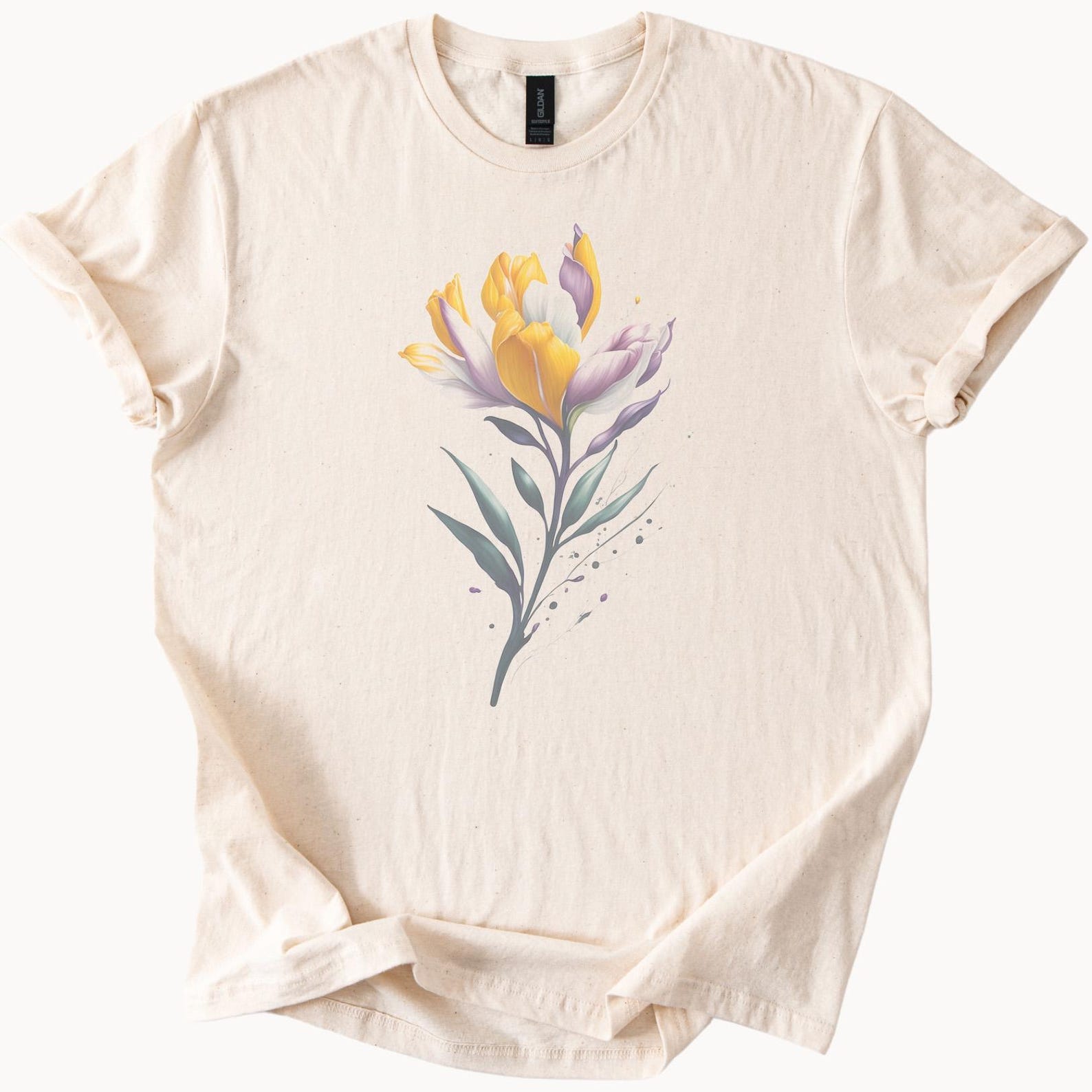 Yellow Purple Bloom Floral Graphic Tee Shirt 160
