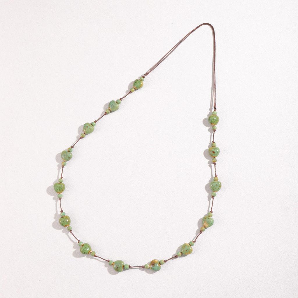 Colorful Heart Ceramic Necklace: Retro Ethnic Style Women's Sweater Chain