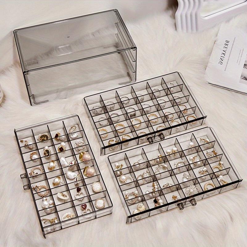 Transparent Dustproof Jewelry Storage Box With Removable Dividers Stackable Drawer Organizer For Earrings Rings And Small Access